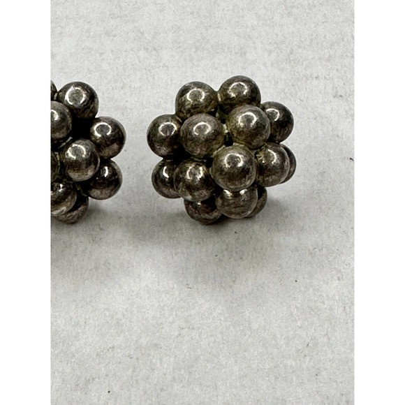 Vintage Sterling Silver Ball Earrings Signed MR Mexico Cluster Modernist 925 - Picture 4 of 16